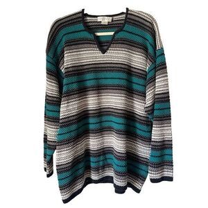 S4 90s VTG‎ Cattivo Stripe Ramie Cotton V Neck Sweater Size S/M